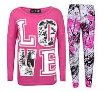 A2Z 4 Kids Girls Love Print Crop Top with Short/Long Sleeves - Love Splash Set Pink L.S 9-10