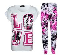 A2Z 4 Kids Girls Love Print Crop Top with Short/Long Sleeves - Love Splash Set White 11-12