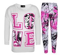 A2Z 4 Kids Girls Love Print Crop Top with Short/Long Sleeves - Love Splash Set White L.S 9-10