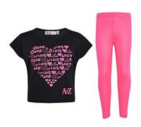A2Z 4 Kids Girls Love T Shirt Legging Set Soft Feel Comfortable - New Crop Top Love Legging Black 7-8