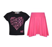A2Z 4 Kids Girls Love T Shirt Skirt Set Soft Feel - New Crop Top Love Skirt Black 9-10