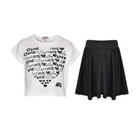 A2Z 4 Kids Girls Love T Shirt Skirt Set Soft Feel - New Crop Top Love Skirt White 11-12