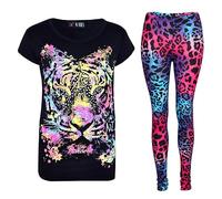 A2Z 4 Kids Girls Multi Tiger Print T shirt & Leggings Set Trendy Fashion - Multi Tiger Set Black Leopard 13.2