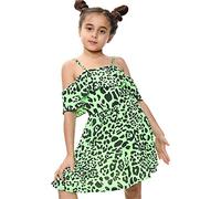A2Z 4 Kids Girls Off Shoulder Dress Leopard Print Trendy Summer - Leopard 260 Off Shoulder N.Green 9-10