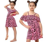 A2Z 4 Kids Girls Off Shoulder Dress Leopard Print Trendy Summer - Leopard 260 Off Shoulder N.Pink 11-12