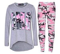 A2Z 4 Kids Girls OMG Camouflage 3/4 Sleeves Trendy T Shirt - OMG Set Camo Grey 7-8