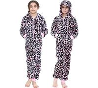 A2Z 4 Kids Girls Onesie Leopard Pyjama Sets A2Z Onesie One Piece Hooded All In One Jumpsuit - E.Soft 154 Baby Pink 7-8
