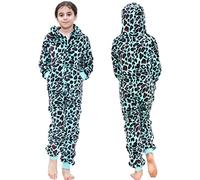 A2Z 4 Kids Girls Onesie Leopard Pyjama Sets A2Z Onesie One Piece Hooded All In One Jumpsuit - E.Soft 154 Mint 5-6