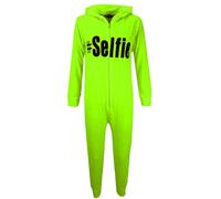 A2Z 4 Kids Girls Onesie #Selfie Hooded Soft Feel Fluffy Cozy Loungewear Comfortable - Cotton Onesie #Selfie Neon Green 9-10