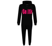 A2Z 4 Kids Girls Onesie #Selfie Hooded Soft Feel Fluffy Cozy Loungewear Comfortable - Cotton Onesie #Selfie Black & Pink 13