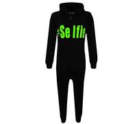 A2Z 4 Kids Girls Onesie #Selfie Hooded Soft Feel Fluffy Cozy Loungewear Comfortable - Cotton Onesie #Selfie Black & Green 13