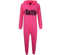 A2Z 4 Kids Girls Onesie #Selfie Hooded Soft Feel Fluffy Cozy Loungewear Comfortable - Cotton Onesie #Selfie Neon Pink 11-12