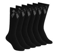 A2Z 4 Kids Girls Pack Of 6 Plain Socks With Ribbon - School Socks AZ263 Black 6 Pack 11-14