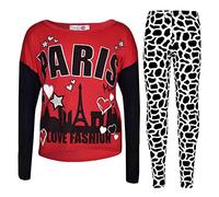 A2Z 4 Kids Girls Paris Fashion Top Legging Set Shirt Tights - Paris Set Red 9-10.1
