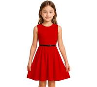 A2Z 4 Kids Girls Plain Skater Dress Party Fashion Summer Dresses - New Skater Dress Red 5-6