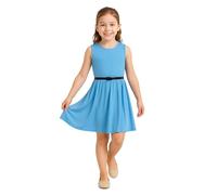 A2Z 4 Kids Girls Plain Skater Dress Party Fashion Summer Dresses - New Skater Dress Sky Blue 5-6
