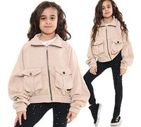 A2Z 4 Kids Girls Plain Zip Up Cropped Jackets Fleece Stylish Utility Pockets Jackets - Jacket 897 Stone 11-12