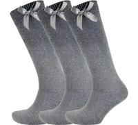 A2Z 4 Kids Girls Premium Plain Socks With Ribbon Bow Pack of 3 Classic Comfortable - School Socks AZ263 Grey 3 Pack 7-10