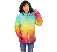 A2Z 4 Kids Girls Puffer Jacket Faux Fur Hooded Two Tone 3D Faded Fashion Stylish - Jacket JK22 Rainbow 9-10