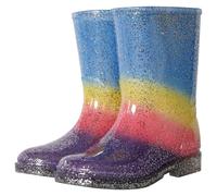 A2Z 4 Kids Girls Rainbow Glitter PVC Wellington Rain Boots Waterproof Shoes | Multicolour Mid Calf Footwear With Flexible Comfort Secure Grip For Outdoor Adventures During Rainy Days UK Sizes 4 To 3