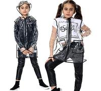 A2Z 4 Kids Girls Raincoat EVA Transparent Clear Rainwear Hooded Long Sleeves - Raincoat 450 Black 11-12