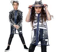 A2Z 4 Kids Girls Raincoat EVA Transparent Clear Rainwear Hooded Long Sleeves - Raincoat 450 Navy 5-6