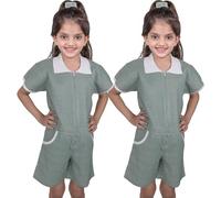 A2Z 4 Kids Girls School Playsuit Gingham Uniform Pack of 2 Jumpsuits Green