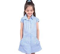 A2Z 4 Kids Girls School Uniform Pleated Gingham Checked Summer - UF Dress 645 Blue 3-4