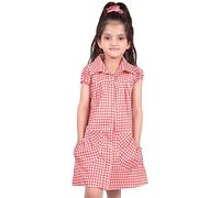 A2Z 4 Kids Girls School Uniform Pleated Gingham Checked Summer - UF Dress 645 Red 12-13