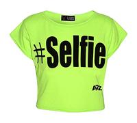 A2Z 4 Kids Girls #Selfie Crop Top Active Short Sleeves T Shirts Lightweight - #Selfie Crop Top Neon Green 9-10