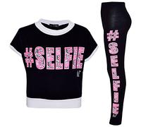 A2Z 4 Kids Girls #Selfie Outfit Trendy Crop Top - Selfie Set Graffiti Black 13