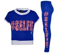 A2Z 4 Kids Girls #Selfie Outfit Trendy Crop Top - Selfie Set Graffiti Royal 11-12