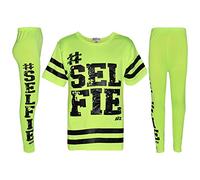 A2Z 4 Kids Girls Selfie Print 2 Piece Clothing Set Short Sleeve - Selfie 001 Set Neon Green 7-8