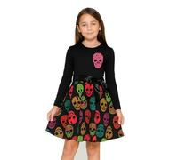 A2Z 4 Kids Girls Skater Dress Long Sleeves Multi Colors Skull Print Soft Comfortable Contrast Panelled - Skater Dress 661 Black._13