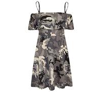A2Z 4 Kids Girls Skater Dress Summer Party Dance Sun Dresses - Off Shoulder Dress Camo Charcoal 7-8