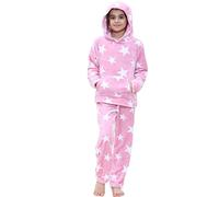 A2Z 4 Kids Girls Star Fleece Hooded Pyjama Set Flannel Sleepwear PJS Outfit | Extra Soft Kangaroo Pocket Lounge Sleepwear PJS Clothing Ages 5 to 13 Years