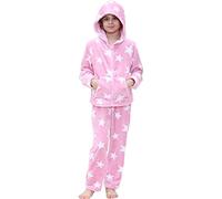 A2Z 4 Kids Girls Stars Print Fleece Pyjamas Extra Soft Loungewear Trendy Fashion Zipped Top Flannel Fleece Nightwear Hooded PJS Outfit Sets Age 5-6, 7-8, 9-10, 11-12 & 13 Years