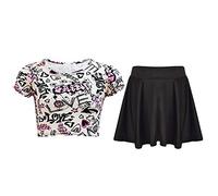 A2Z 4 Kids Girls T-Shirt and Skater Skirt Set Short Sleeve Top and Flared - Love Graffiti Top & Skirt Set 11-12