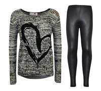 A2Z 4 Kids Girls T Shirt Legging Set Heart Set Soft Stretchy Trendy - Heart Set Charcoal 9-10
