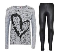 A2Z 4 Kids Girls T Shirt Legging Set Heart Set Soft Stretchy Trendy - Heart Set Grey 7-8
