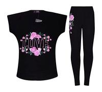 A2Z 4 Kids Girls T-Shirt Tops With Trendy Legging New Love Roses Floral - Love Roses Floral Set Black 7-8.