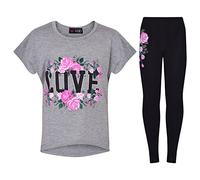 A2Z 4 Kids Girls T-Shirt Tops With Trendy Legging New Love Roses Floral - Love Roses Floral Set Grey 13