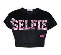 A2Z 4 Kids Girls T Shirts Short Sleeves Selfie Trendy Floss Fashion Crop Top Soft Feel Lightweight Comfortable - Crop Top Selfie Splash Black 7-8