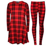 A2Z 4 Kids Girls Tartan Swing Dress Soft Comfortable - Tartan Set Red 7-8