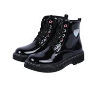 A2Z 4 Kids Girls Teens Ladies Black Patent Glitter Heart Boots Lace-Up Side Zip - Boots Heartbeat Black 2 UK