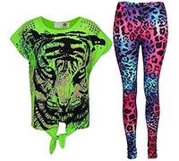 A2Z 4 Kids Girls Tiger Face Trendy Top T Shirt - Tiger Set Neon Green 13