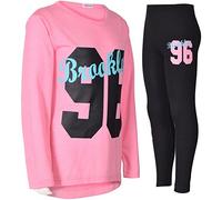 A2Z 4 Kids Girls Top Kids Brooklyn Print Contrast T Shirt Tops - Brooklyn Set 337 Baby Pink 9-10