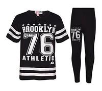 A2Z 4 Kids Girls Top Kids Designer's Brooklyn New York 76 Athletic T Shirt Top & Legging Set - Black - 13 Years