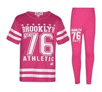 A2Z 4 Kids Girls Top Kids Designer's Brooklyn New York 76 Athletic T Shirt Top & Legging Set - Pink - 9-10 Years