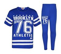 A2Z 4 Kids Girls Top Kids Designer's Brooklyn New York 76 Athletic T Shirt Top & Legging Set - Royal Blue - 9-10 Years